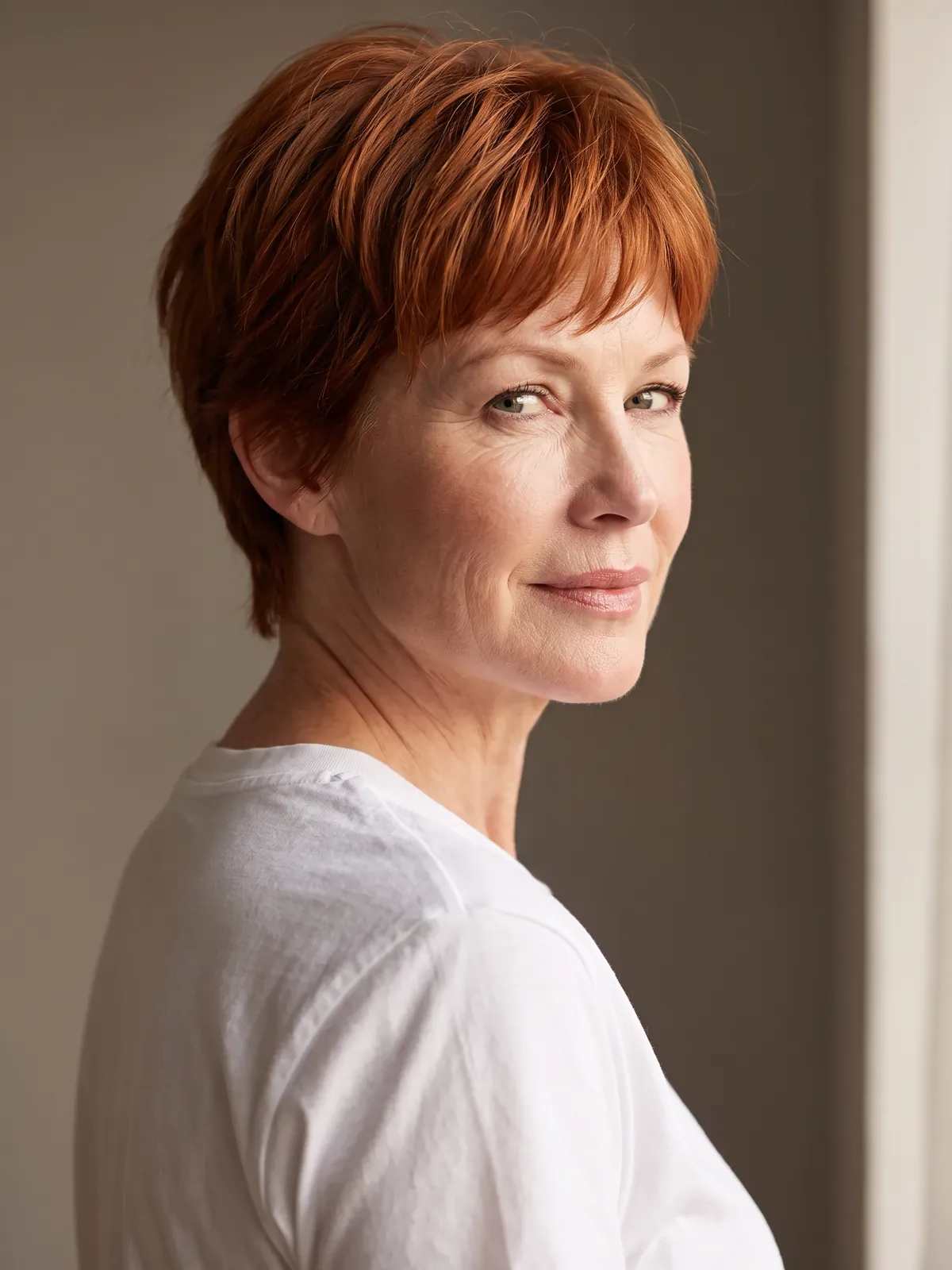 Portrait of Claire, looking past the camera, in soft side light