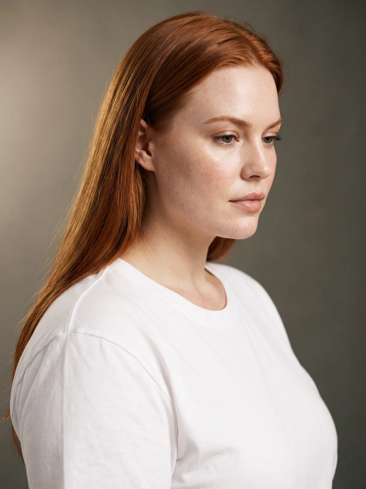Portrait of Hannah, looking past the camera, in soft side light